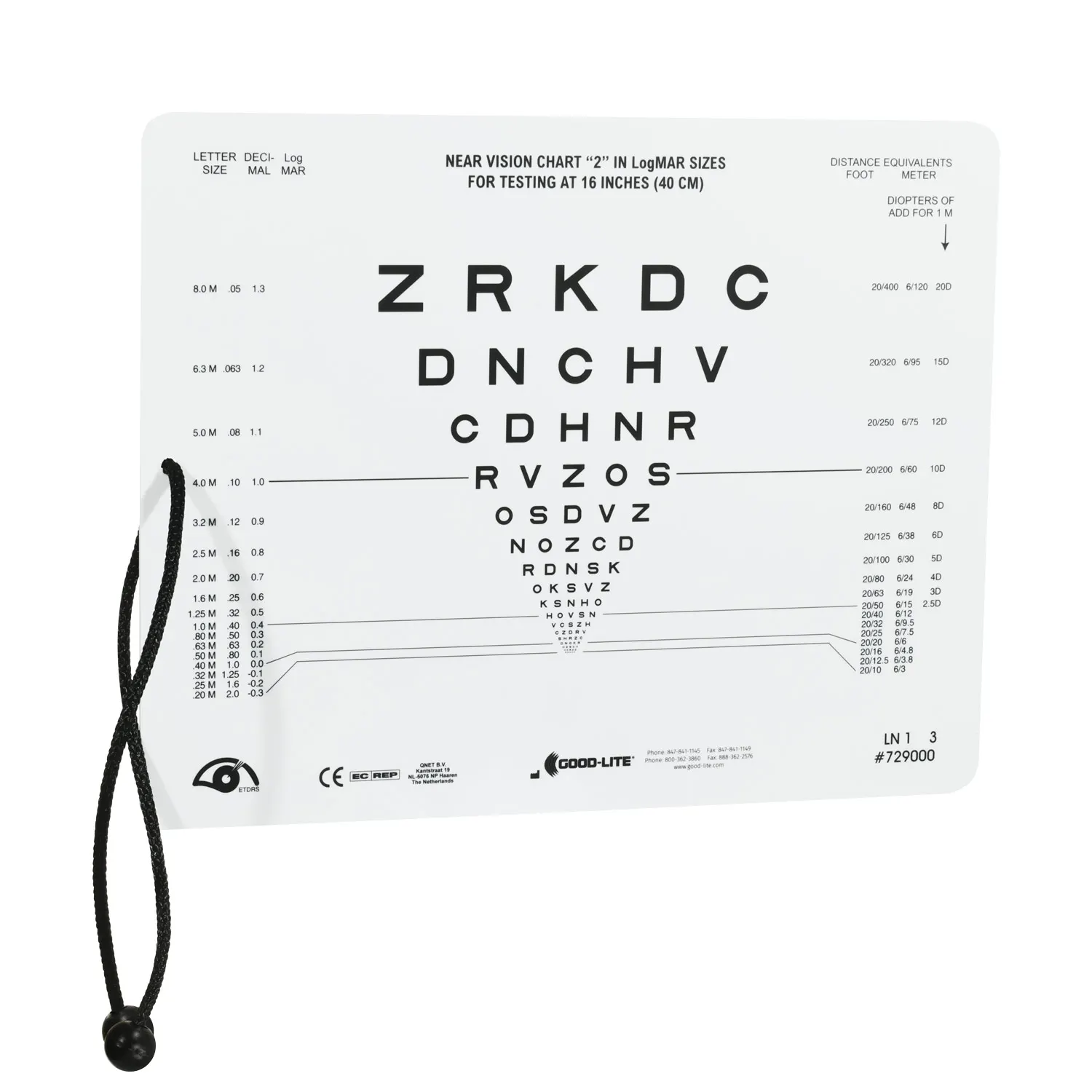 לוח בדיקת ראייה מקרוב Sloan עם חוט מדידה (Trusetal) – תמונה 3