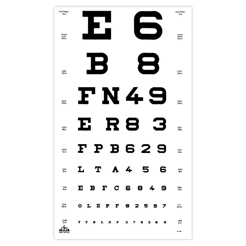 לוח בדיקת ראייה Oculus מפלסטיק רחיץ (Eye Test Chart)
